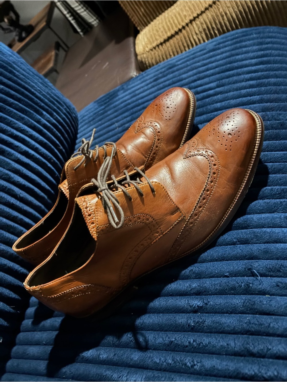 Cole Haan Men's Tan Brown Leather Lace-Up wing tip Oxfords 11.5 - Picture 4 of 7
